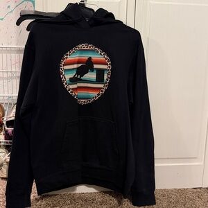 Black Hoodie with barrel racer on front, medium